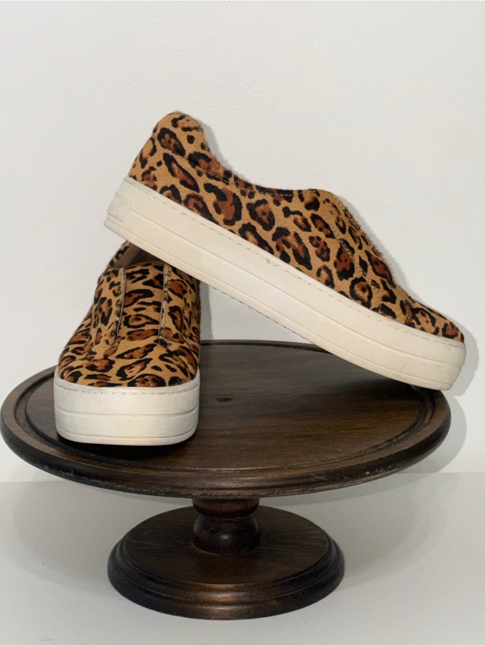 J/Slides NYC Leopard Calf Hair Platform Slip On Sneakers 6.5M